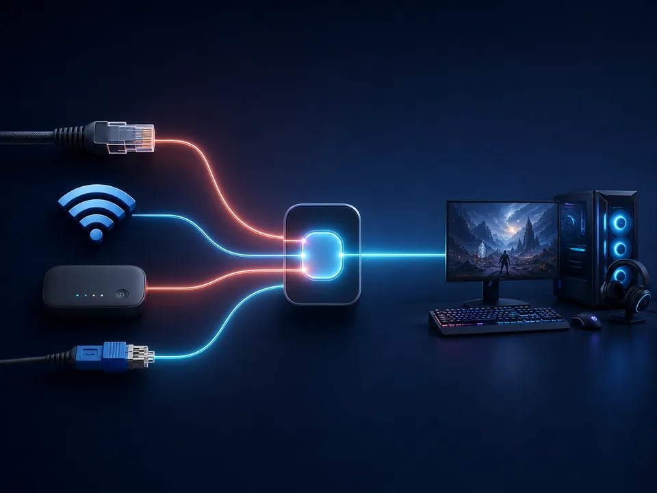 Ethernet Wi-Fi and mobile connections joining one stable game route