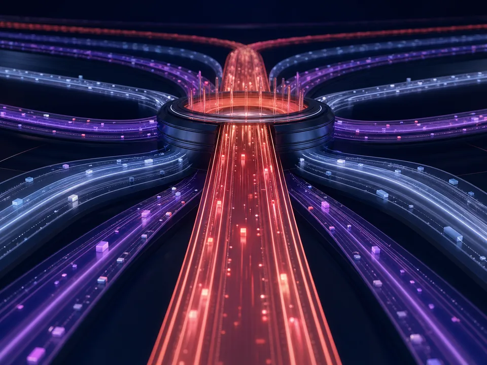 Priority game data lane moving through organized background traffic